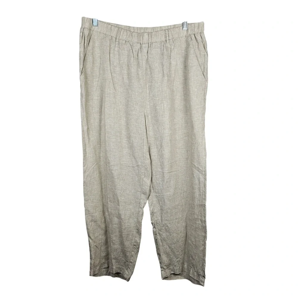 Quince Women's XL Natural 100% Linen Wide‎ Leg Elastic Waist Pants JDAVN01